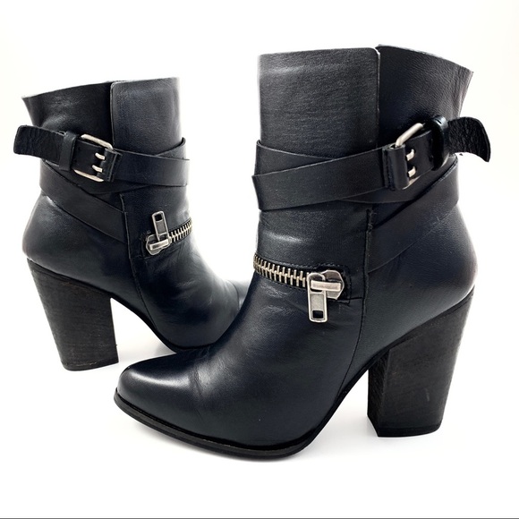 JOE’S JEANS black leather heeled motorcycle boots - Picture 7 of 13